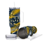 personalized notre dame fighting irish abstract paths navy curved tumbler best selling.webp