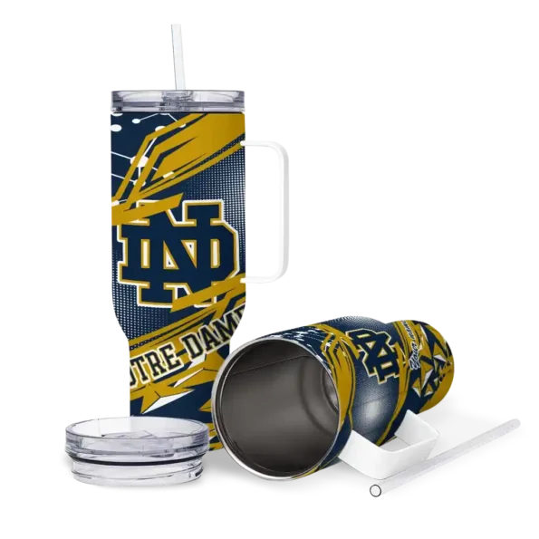 personalized notre dame fighting irish abstract paths navy curved tumbler high quality.webp