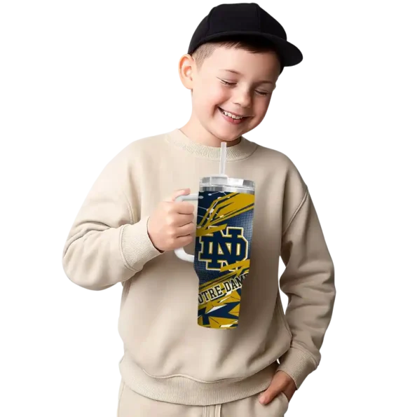 personalized notre dame fighting irish abstract paths navy curved tumbler latest model.webp