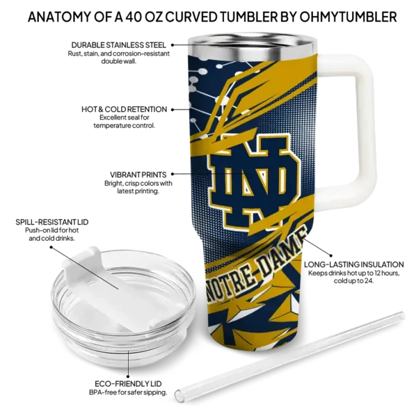 personalized notre dame fighting irish abstract paths navy curved tumbler new arrival.webp