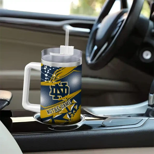 personalized notre dame fighting irish abstract paths navy curved tumbler trendy.webp
