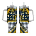 personalized notre dame fighting irish arrow burst navy curved tumbler best selling.webp