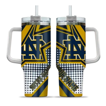 personalized notre dame fighting irish arrow burst navy curved tumbler best selling.webp