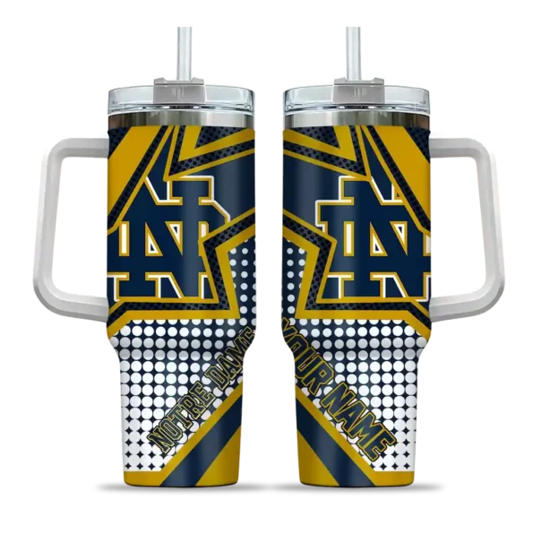 personalized notre dame fighting irish arrow burst navy curved tumbler best selling.webp