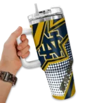personalized notre dame fighting irish arrow burst navy curved tumbler best selling.webp
