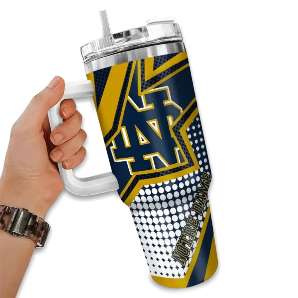 personalized notre dame fighting irish arrow burst navy curved tumbler fashion forward.webp