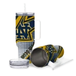 personalized notre dame fighting irish arrow burst navy curved tumbler best selling.webp