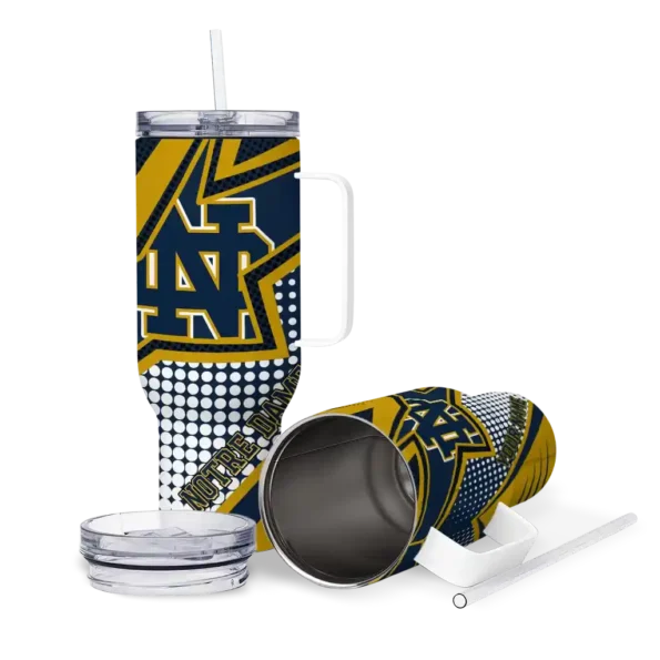 personalized notre dame fighting irish arrow burst navy curved tumbler high quality.webp