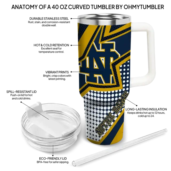 personalized notre dame fighting irish arrow burst navy curved tumbler new arrival.webp