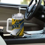 personalized notre dame fighting irish arrow burst navy curved tumbler best selling.webp