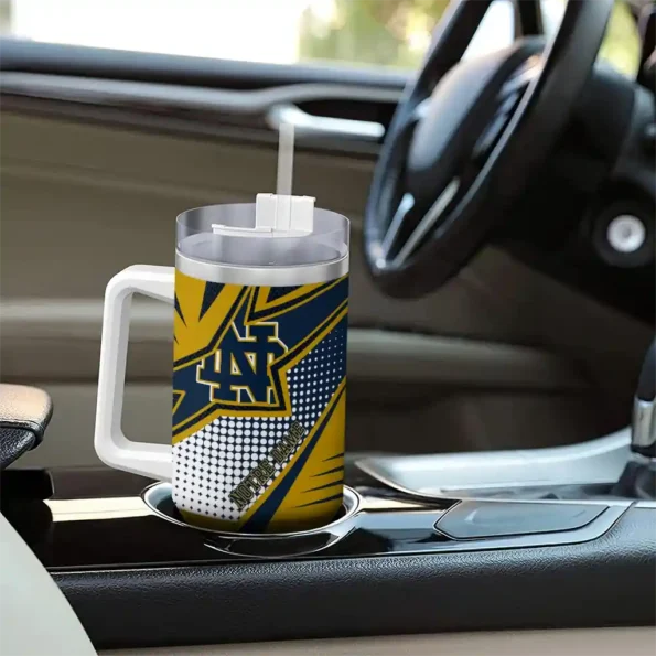 personalized notre dame fighting irish arrow burst navy curved tumbler trendy.webp
