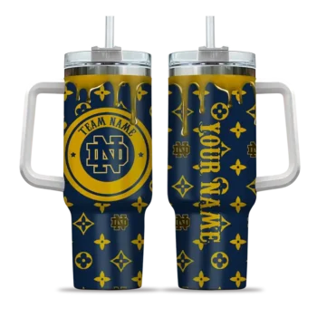 personalized notre dame fighting irish bullseye drips navy curved tumbler best selling.webp