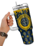 personalized notre dame fighting irish bullseye drips navy curved tumbler best selling.webp
