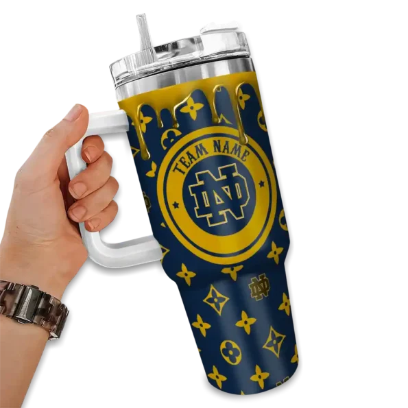 personalized notre dame fighting irish bullseye drips navy curved tumbler fashion forward.webp