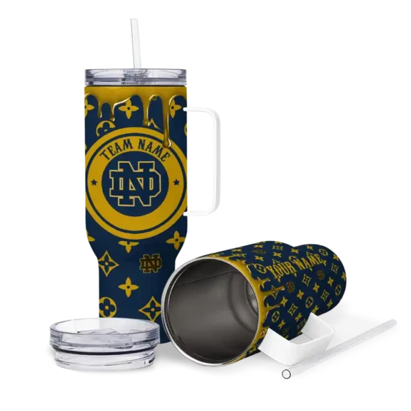 personalized notre dame fighting irish bullseye drips navy curved tumbler high quality.webp