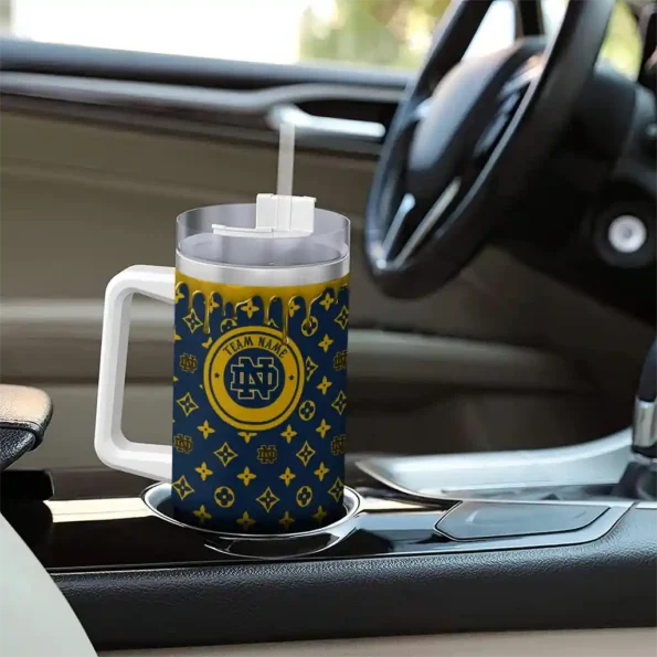 personalized notre dame fighting irish bullseye drips navy curved tumbler trendy.webp