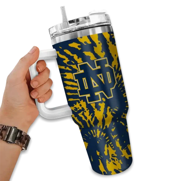 personalized notre dame fighting irish burst swirl navy curved tumbler fashion forward.webp