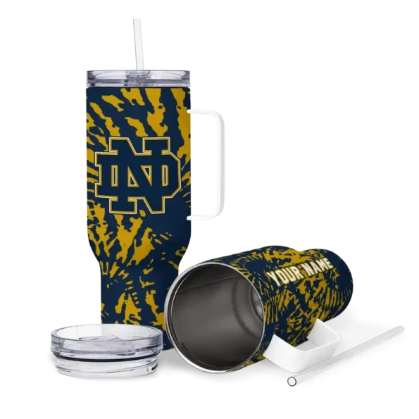 personalized notre dame fighting irish burst swirl navy curved tumbler high quality.webp