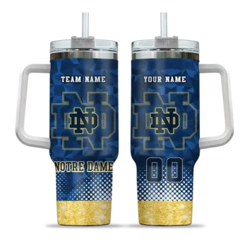 personalized notre dame fighting irish geometric prism navy curved tumbler best selling.webp