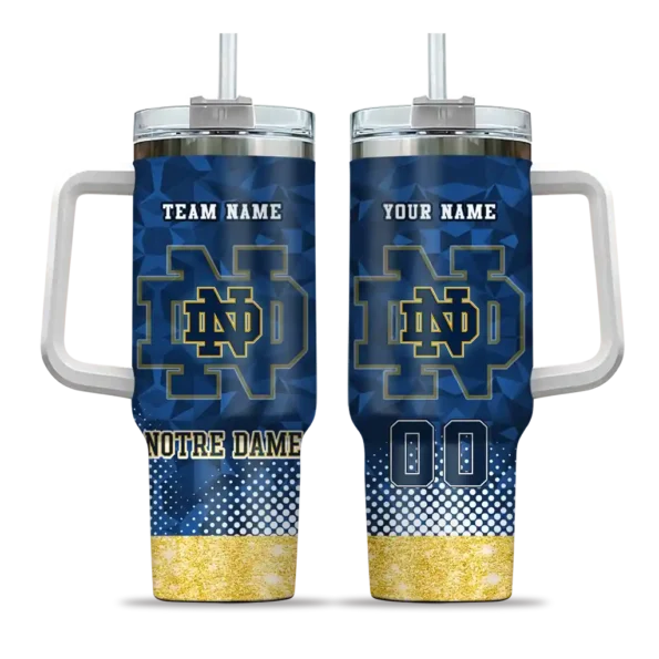 personalized notre dame fighting irish geometric prism navy curved tumbler best selling.webp