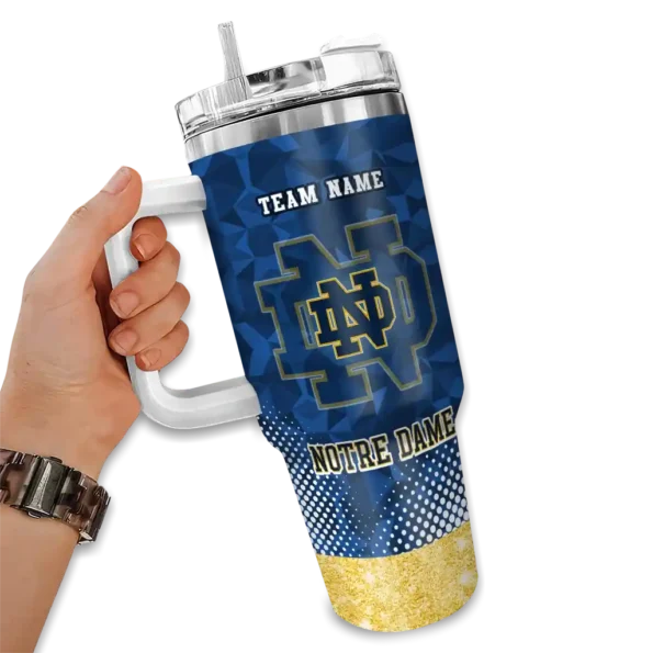 personalized notre dame fighting irish geometric prism navy curved tumbler fashion forward.webp