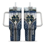 personalized notre dame fighting irish leopard zipper navy curved tumbler best selling.webp