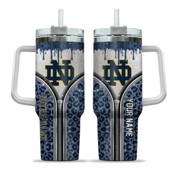 personalized notre dame fighting irish leopard zipper navy curved tumbler best selling.webp