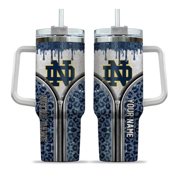 personalized notre dame fighting irish leopard zipper navy curved tumbler best selling.webp