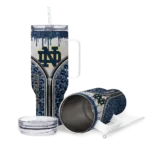personalized notre dame fighting irish leopard zipper navy curved tumbler best selling.webp