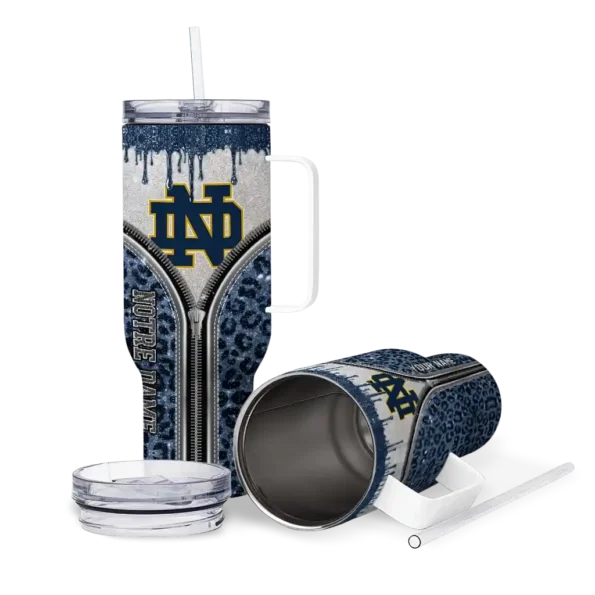 personalized notre dame fighting irish leopard zipper navy curved tumbler high quality.webp