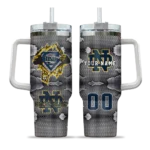 personalized notre dame fighting irish superman shield navy gray curved tumbler best selling.webp