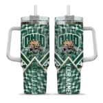 personalized ohio bobcats chevron angle green curved tumbler best selling.webp