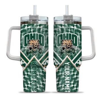 personalized ohio bobcats chevron angle green curved tumbler best selling.webp