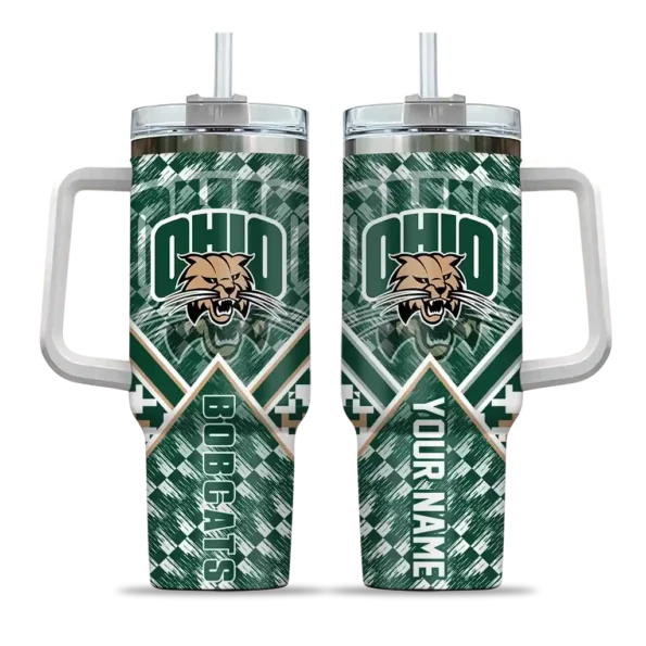 personalized ohio bobcats chevron angle green curved tumbler best selling.webp