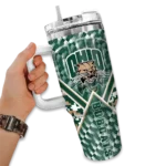 personalized ohio bobcats chevron angle green curved tumbler best selling.webp
