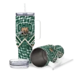 personalized ohio bobcats chevron angle green curved tumbler best selling.webp