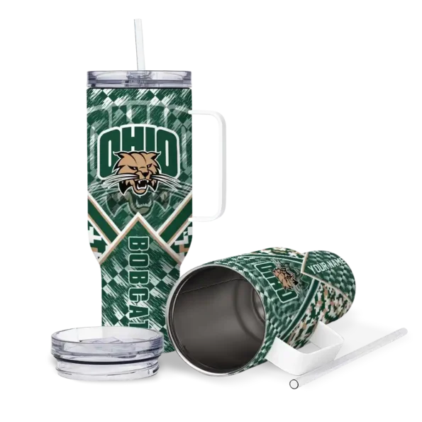 personalized ohio bobcats chevron angle green curved tumbler high quality.webp