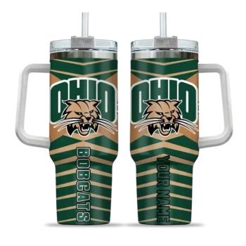personalized ohio bobcats chevron layers green curved tumbler best selling.webp