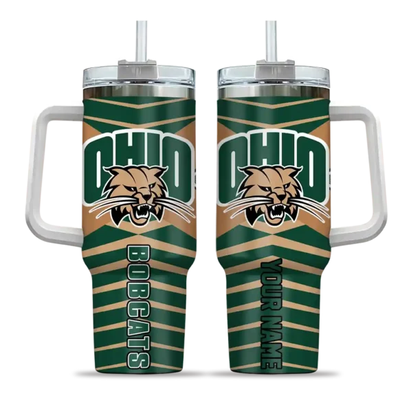 personalized ohio bobcats chevron layers green curved tumbler best selling.webp