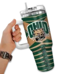 personalized ohio bobcats chevron layers green curved tumbler best selling.webp