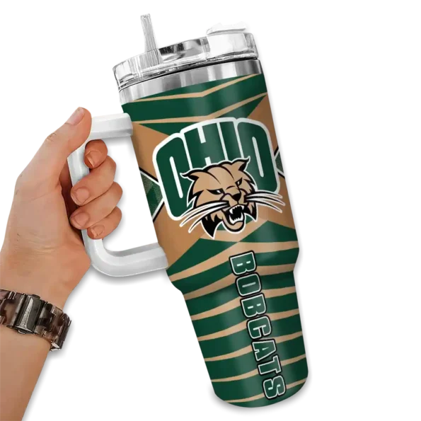 personalized ohio bobcats chevron layers green curved tumbler fashion forward.webp