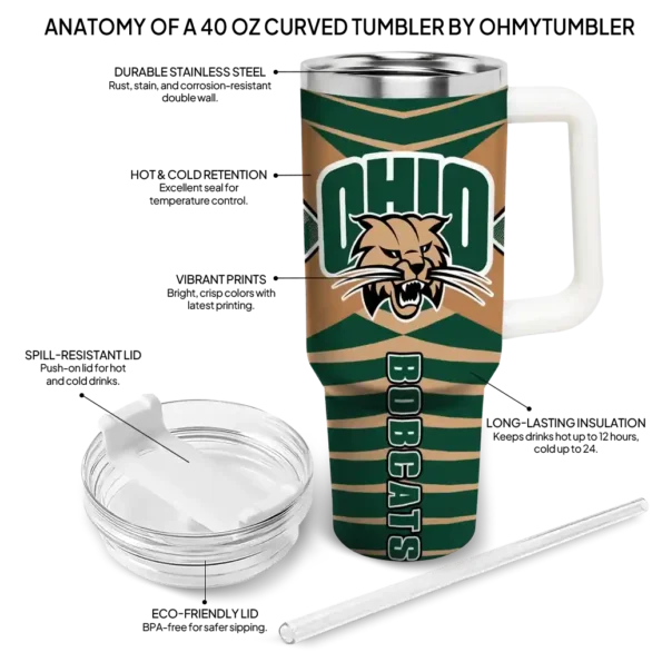 personalized ohio bobcats chevron layers green curved tumbler new arrival.webp