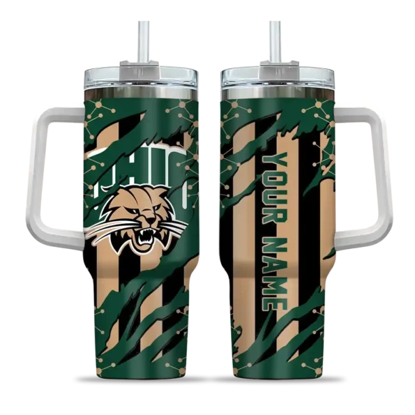 personalized ohio bobcats claw cut green black curved tumbler best selling.webp