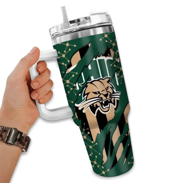 personalized ohio bobcats claw cut green black curved tumbler fashion forward.webp