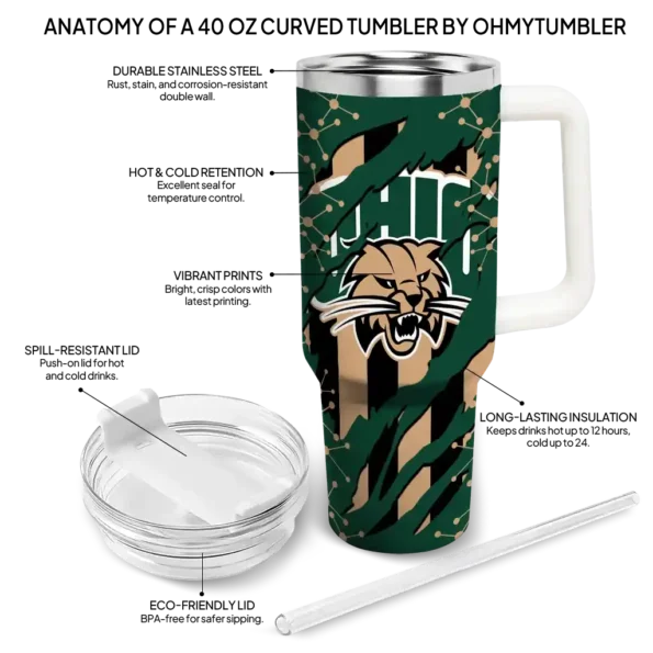 personalized ohio bobcats claw cut green black curved tumbler new arrival.webp