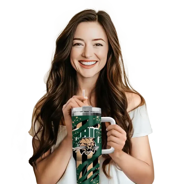 personalized ohio bobcats claw cut green black curved tumbler premium grade.webp