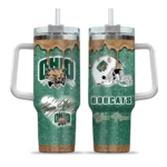 personalized ohio bobcats heart helmet motif green curved tumbler best selling.webp
