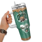 personalized ohio bobcats heart helmet motif green curved tumbler best selling.webp