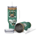 personalized ohio bobcats heart helmet motif green curved tumbler best selling.webp