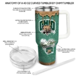 personalized ohio bobcats heart helmet motif green curved tumbler best selling.webp